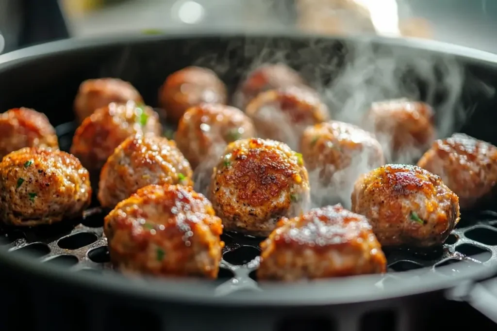 Air fryer meatballs cooking process