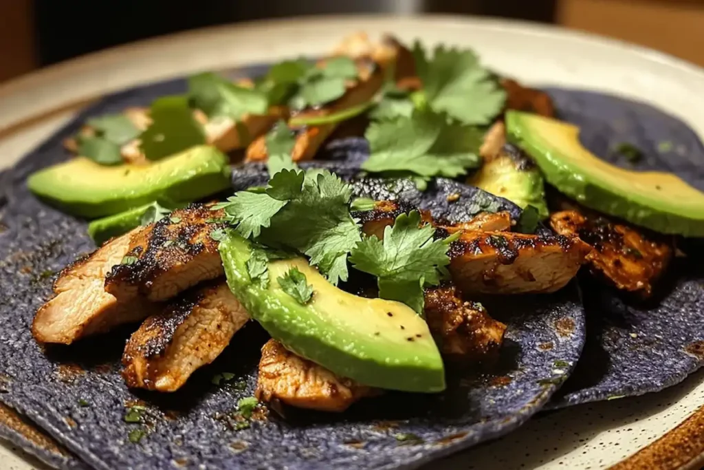 Blue corn tortillas with grilled chicken