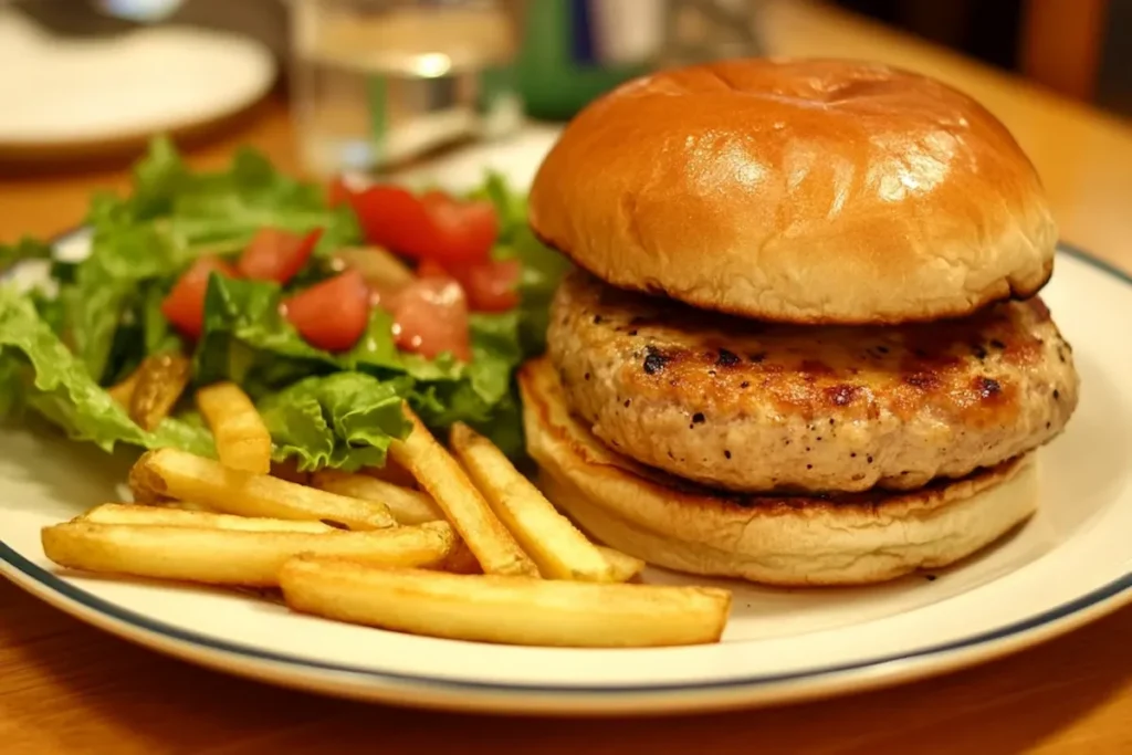 Cooked frozen turkey burger air fryer meal with sides