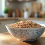 Bowl of cooked wheatberries on kitchen counter