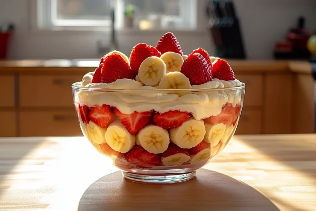 Strawberry banana pudding in layers