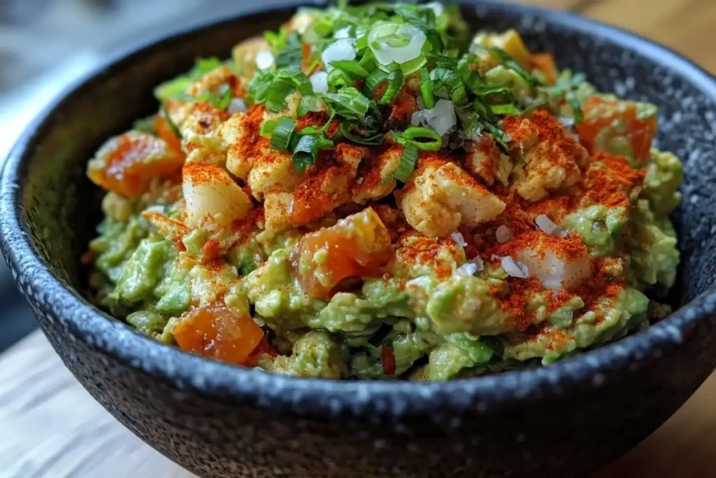 Fresh guacamole dip with seasoning