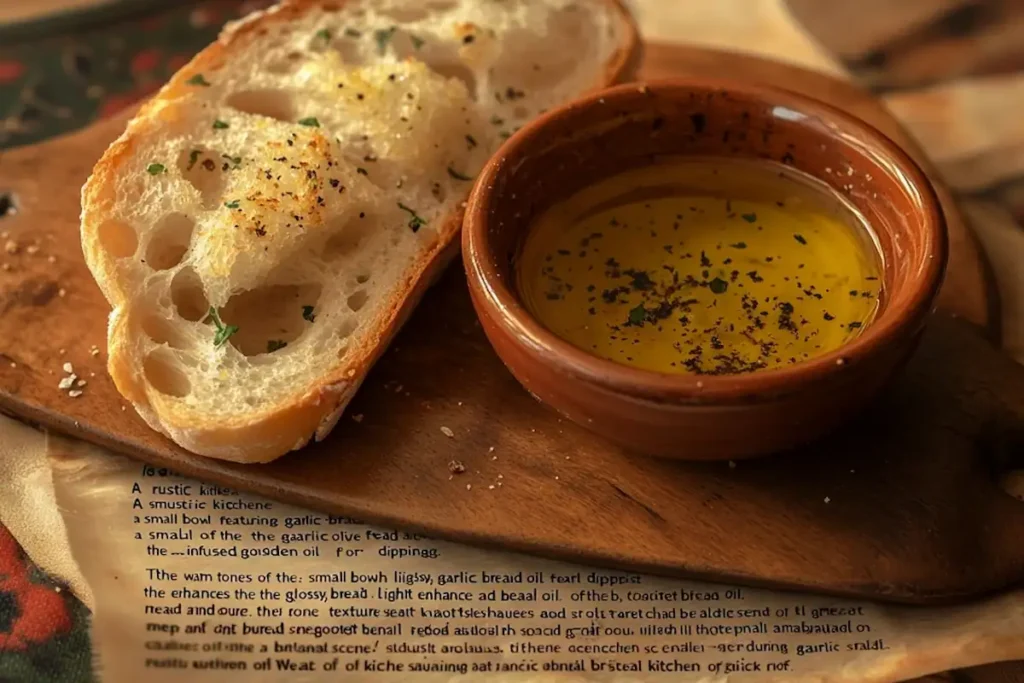 Garlic bread dipped in olive oil