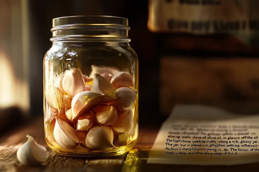 Garlic soaking in olive oil