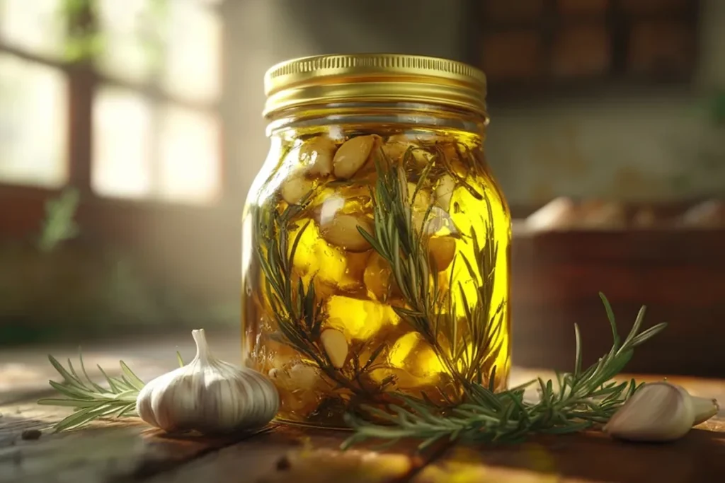 Garlic infused olive oil bottle