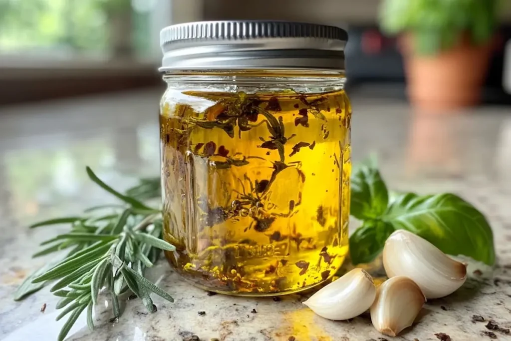 Garlic infused olive oil bottle