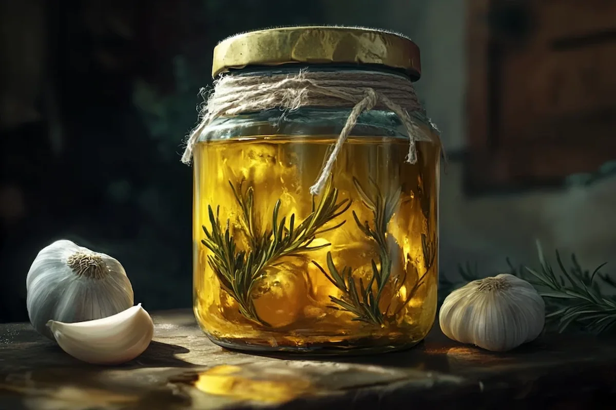 Garlic infused olive oil jar