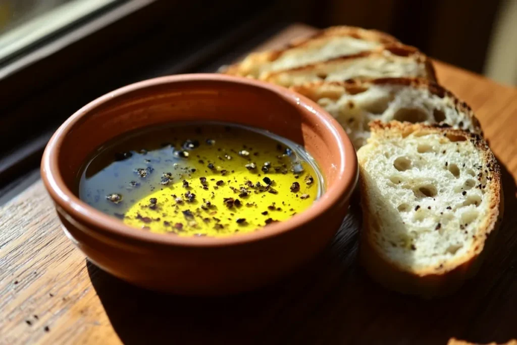 Garlic infused oil with bread dip