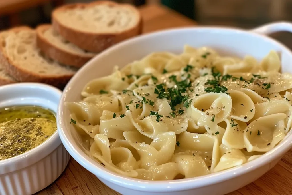 Garlic infused olive oil on pasta and bread