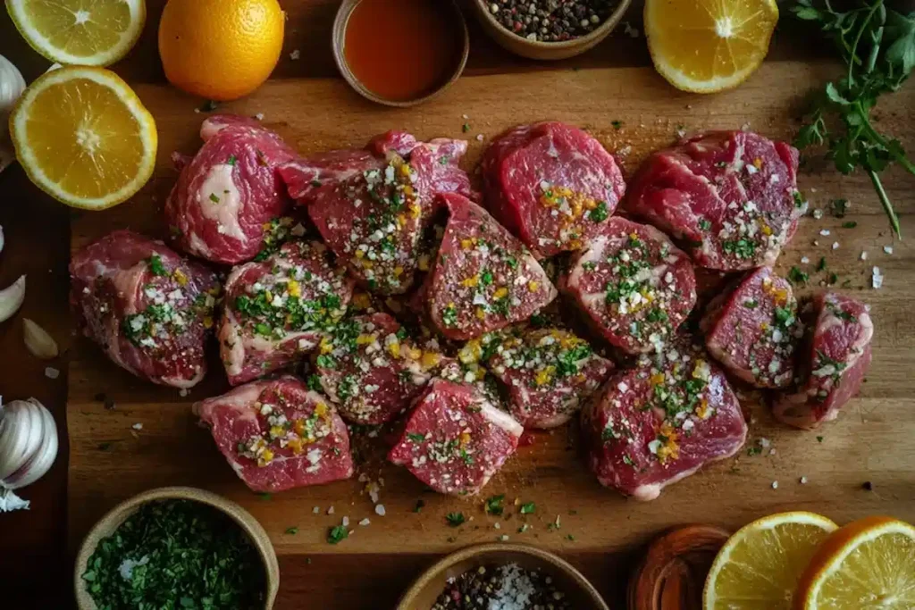 Preparing marinated meat for carne frita