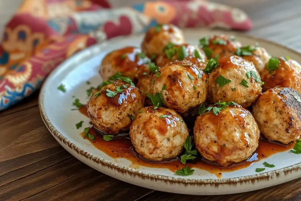 Air fryer meatballs served with sauce