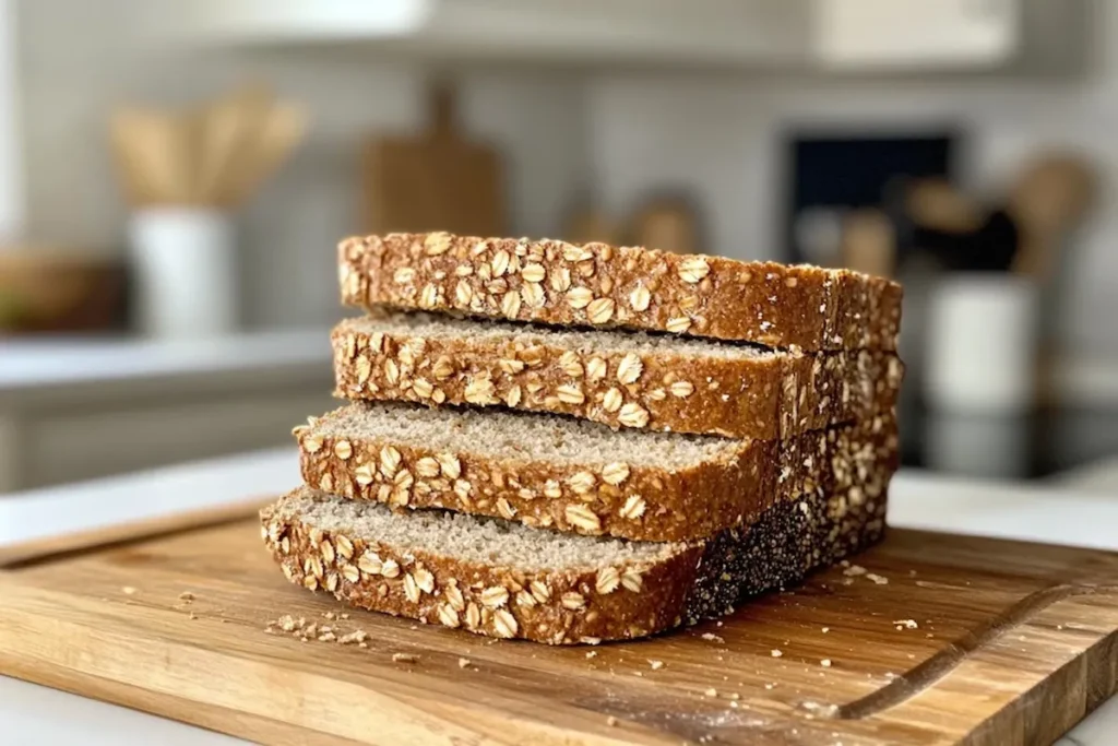 Sliced wheatberry bread showing texture