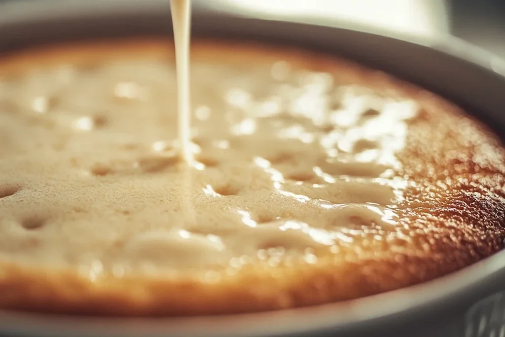 Sponge cake soaking in milk mixture