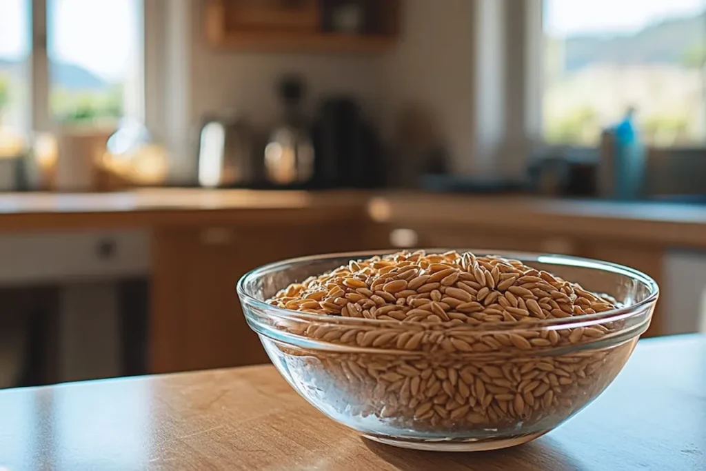 Wheat berries soaking in water for bread prep