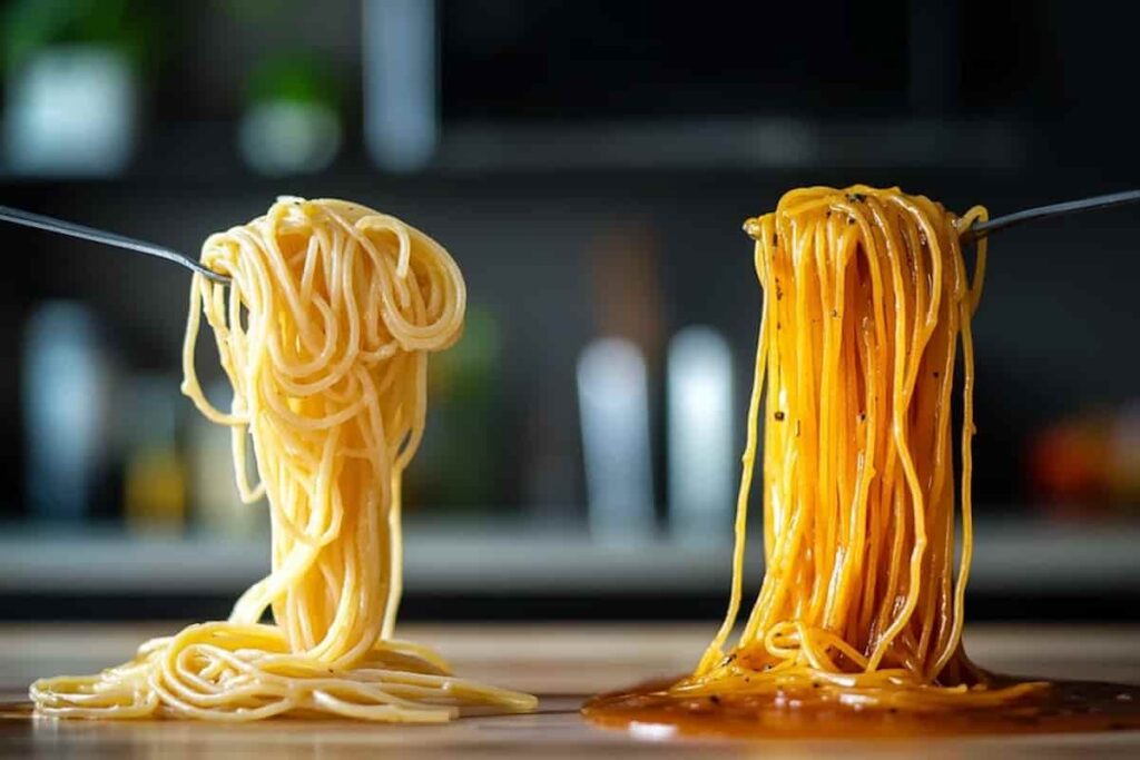 Cooked spaghetti and tagliolini comparison