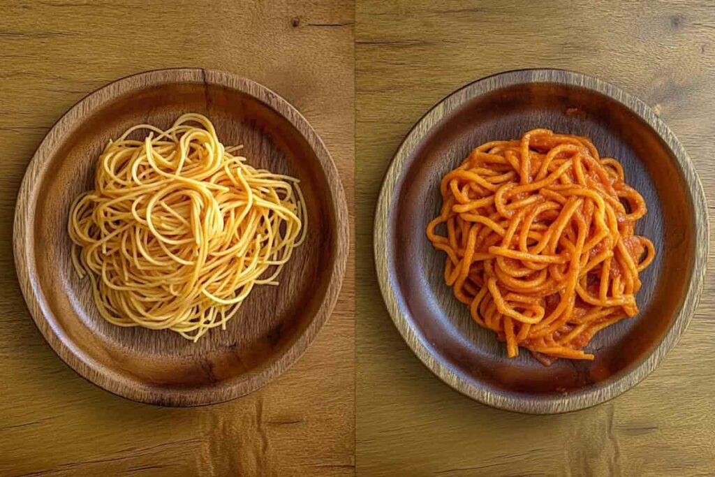 Spaghetti and Tagliolini pasta comparison