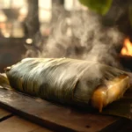 What is tamal in Colombia wrapped in banana leaves.