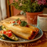 Preparing the tamal on a table with traditional fillings.