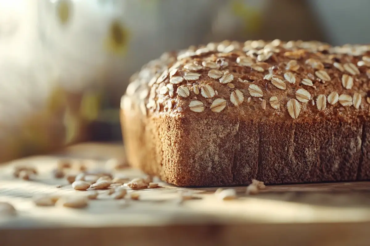 Rustic wheatberry bread loaf with golden crust