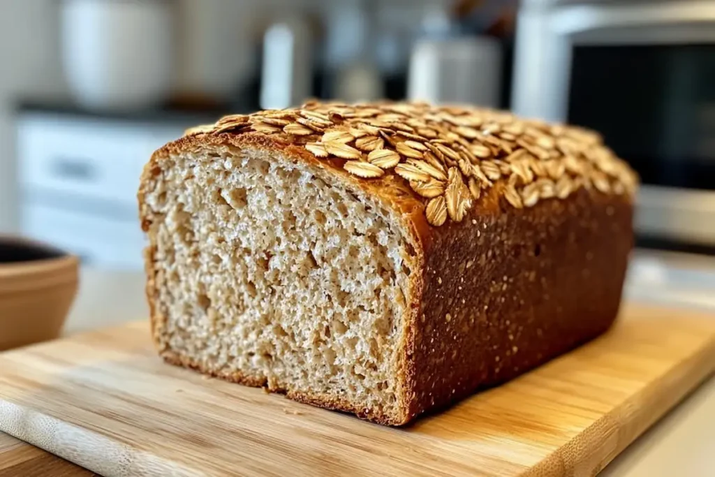 Sliced wheatberry bread showing its nutty interior