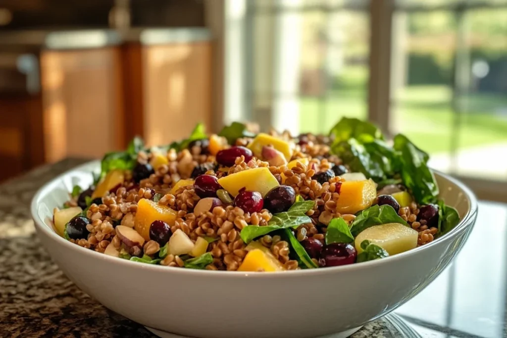 Wheatberry salad with greens and toppings