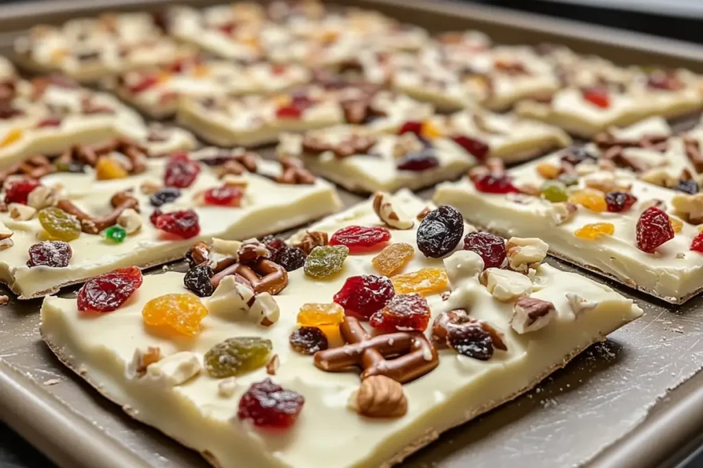 White chocolate pretzel bark in kitchen