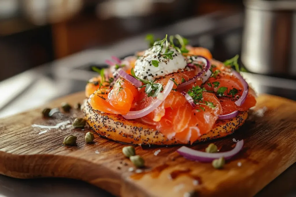 Lox bagel brunch setup